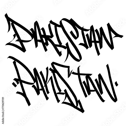 PAKISTAN letter the country name on the world digital illustration graffiti handstyle signature symbol tags painting with black and white color (ID: 770629709)