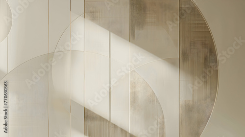 A refined interplay of intersecting lines and circles emerges in muted tones of taupe and cream, embodying the essence of minimalist elegance captured with exquisite clarity