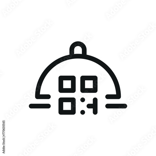 Serving dish with QR code isometric icon, scan QR code for ordering food in the hotel room vector symbol with editable stroke