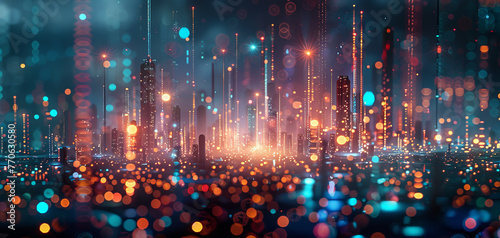 Blurred neon lights background. Neon city lights in bokeh style. Futuristic backdrop.