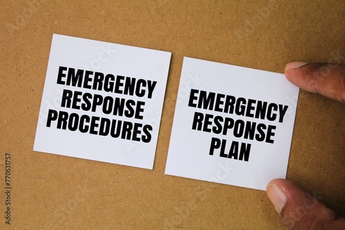 white paper with the words emergency response procedures and emergency response plan