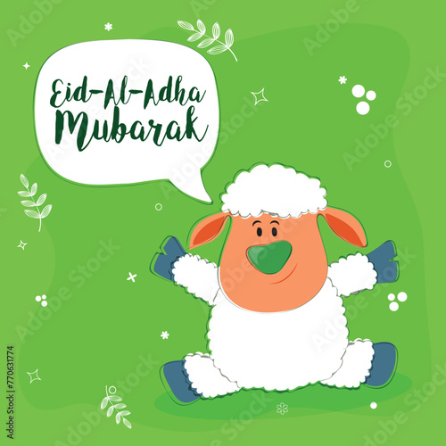 Cute Baby Sheep, Saying Eid-Al-Adha Mubarak, Beautiful vector card design for Muslim Community, Festival of Sacrifice Celebration. photo