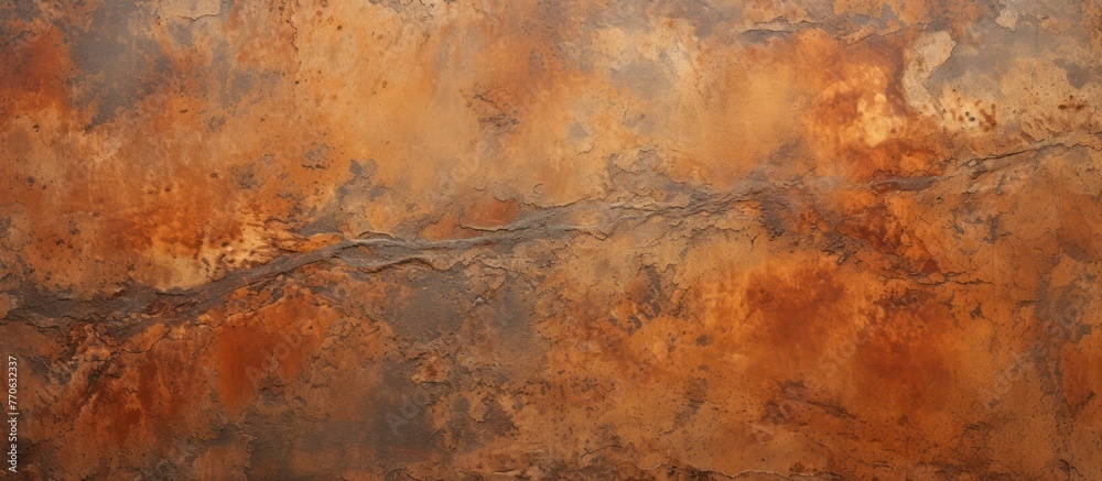 Rusty metal texture. textured rusty orange and brown wall with rough patches and a prominent crack running through it, giving a grunge look
