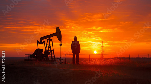 a man in a caste on the background of an oil pump