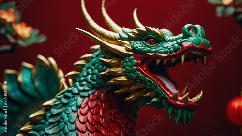 Chinese red-green-gold dragon © Svitlana