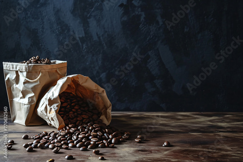 a coffee bag with coffee beans and bags on top of a tab 3aa4a6cd-5fa5-4554-a24b-6123c8b1af77 photo