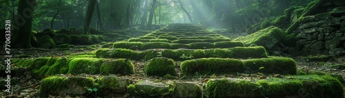 The archaeological site was blanketed in velvety emerald ferns, creating a serene and enchanting atmosphere. photo