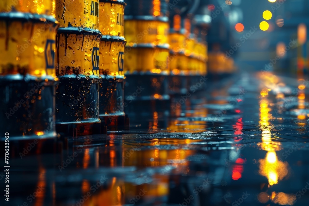 Graphic design showcasing the impact and dominance of the crude oil industry through visual representation of barrels and economic data. Graphic design showcasing the impact and dominance of the crude oil industry through visual representation of barrels and economic data.
