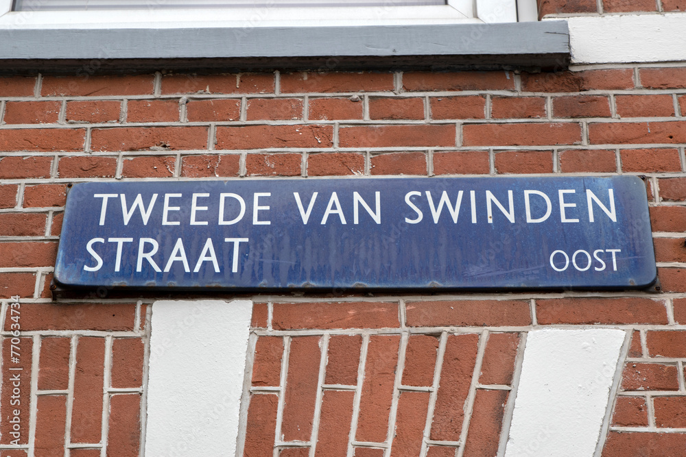 Close Up Street Sign Tweede Van Swindenstraat At Amsterdam The Netherlands 20-3-2024
