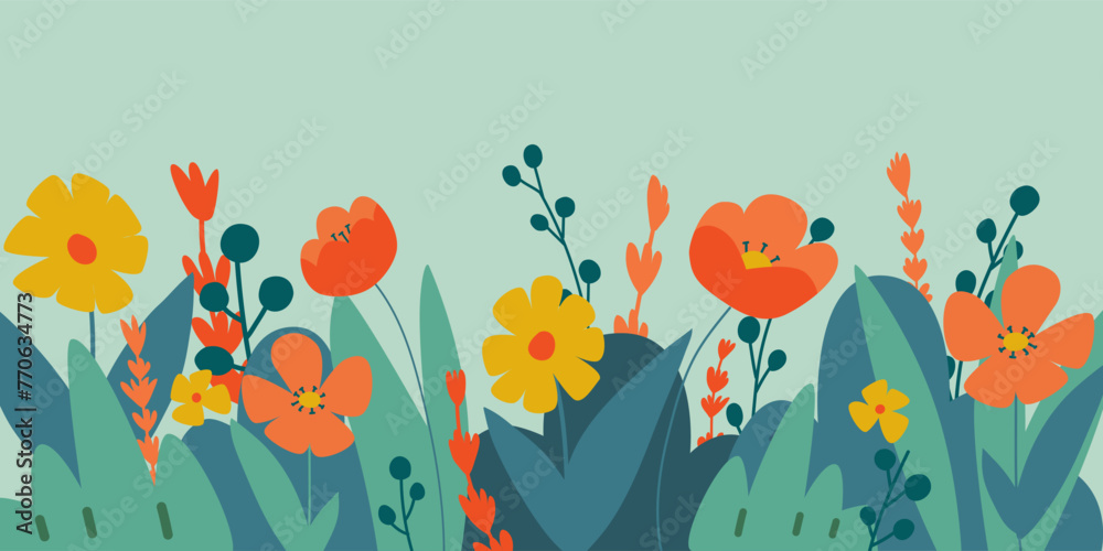 Horizontal banner with flowers and nature. Background with floral and nature.