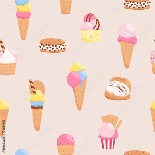 Bright ice cream vector seamless pattern
