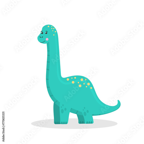 Cute dinosaur  funny ancient brontosaurus and green triceratops. Cartoon dinosaurs icon collection isolated on white background. Flat vector illustration in childish style. 