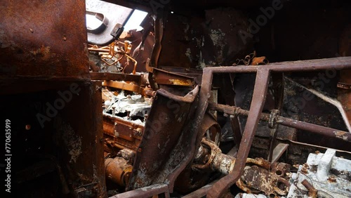 Wallpaper Mural Exhibition of destroyed military equipment of the russian army. Rusty and burned-out armored vehicles on ukrainian territory. War between Ukraine and russia. Close up Slow motion Torontodigital.ca