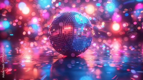 Radiant Revelry Creating a Vibrant Atmosphere with Disco Ball Reflecting Colorful Lights in Nightclub, Capturing Excitement and Celebration 