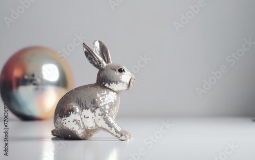 disco ball with highlights in the shape of a hare, on a light background, minimalism, space for text 