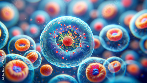 Detailed View of Cellular Mitosis in Vibrant Colors photo