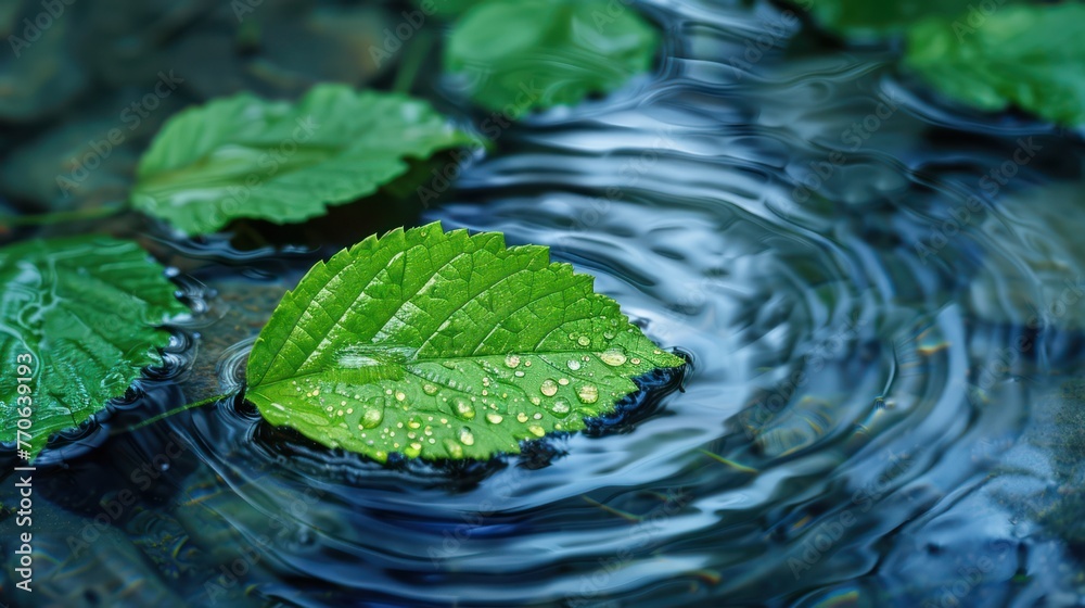 Green leaf on water surface Green leaf on water surface