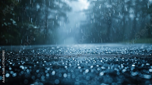 Rain falls on the wet ground background © Attasit