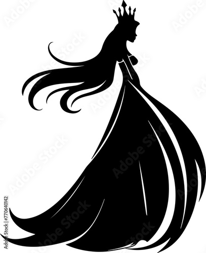 A graceful silhouette of a princess in a gown, perfect for fairy tale themes, children's storybooks, and enchanting design projects.
