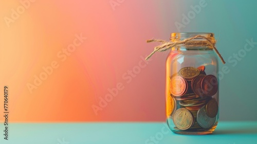  Concept of saving and the increase in money isolated pastel background Copy space