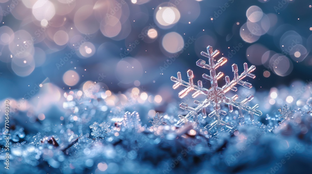 Snowflake falling in the evening and blue light background Snowflake falling in the evening and blue light background