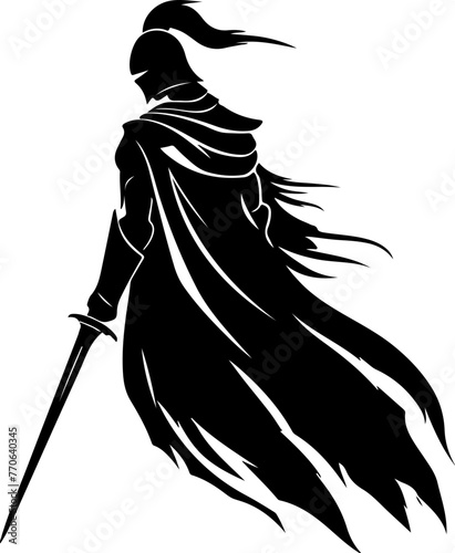 A bold silhouette of a medieval knight in armor, standing guard with a spear, perfect for historical themes and fantasy illustrations.