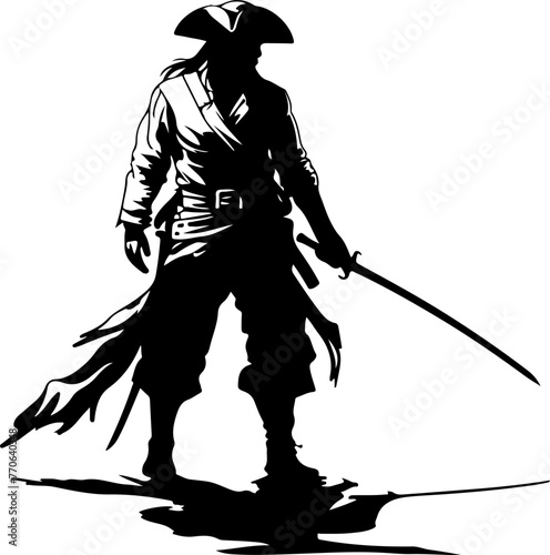 A dynamic silhouette of a pirate with a sword, fit for adventure tales, theme parties, or graphic design with a nautical twist.