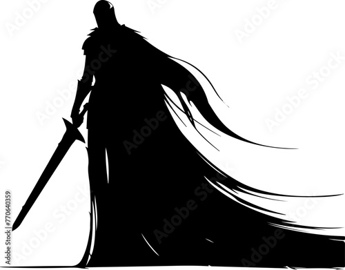 A bold silhouette of a medieval knight in armor, standing guard with a spear, perfect for historical themes and fantasy illustrations.