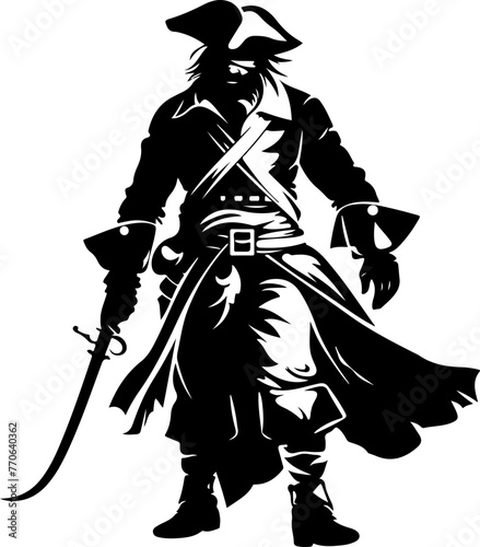 A dynamic silhouette of a pirate with a sword, fit for adventure tales, theme parties, or graphic design with a nautical twist.