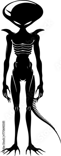A striking silhouette of an alien being, great for science fiction themes, cosmic event promotions, or UFO-related designs.