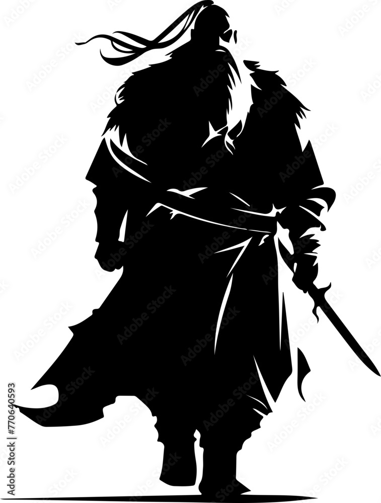 This silhouette features a robust warrior clad in armor, creating a formidable presence for fantasy and historical themes.