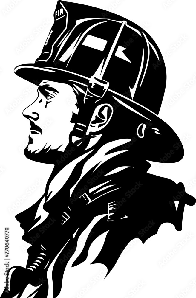 Φωτογραφία An impactful black and white silhouette of a firefighter, ideal for safety, emergency services, and heroism themes