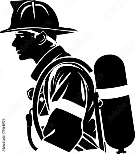 An impactful black and white silhouette of a firefighter, ideal for safety, emergency services, and heroism themes.