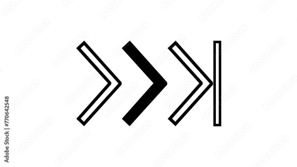 Animation of three arrows moving repeatedly to the right on a white background, 4K. Animation of three arrows moving repeatedly to the right on a white background, 4K.