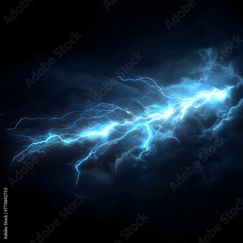 Blue and white thunder strike on a black backround