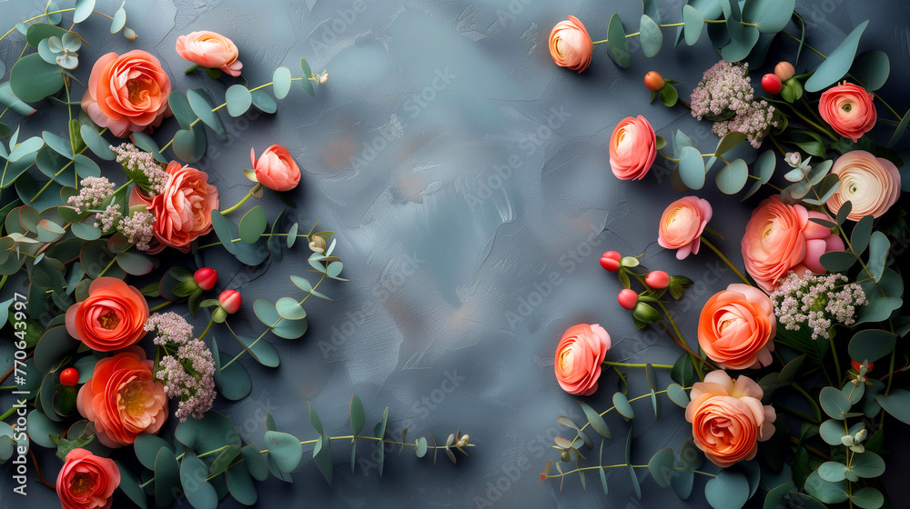 Flowers composition. Flat lay, top view, copy space. Floral background. Flowers composition. Flat lay, top view, copy space. Floral background.