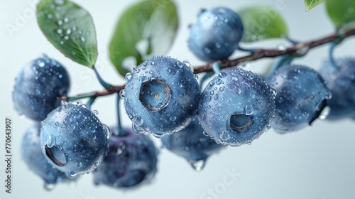 Branch laden with deliciously ripe blueberries, meticulously cut out against a clean white background