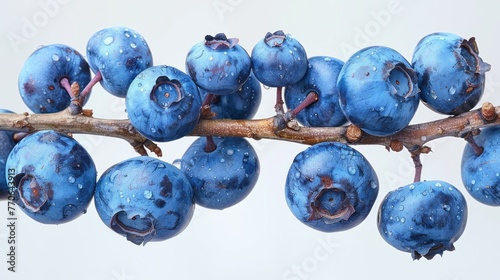 Branch laden with deliciously ripe blueberries, meticulously cut out against a clean white background