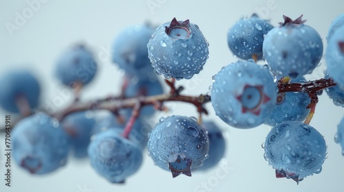 Branch laden with deliciously ripe blueberries, meticulously cut out against a clean white background