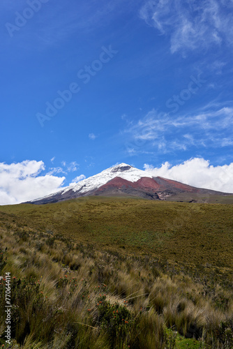 Cotopaxi volcano in Ecuador, South America, mountain with a snow summit, beautiful volcanic landscape  