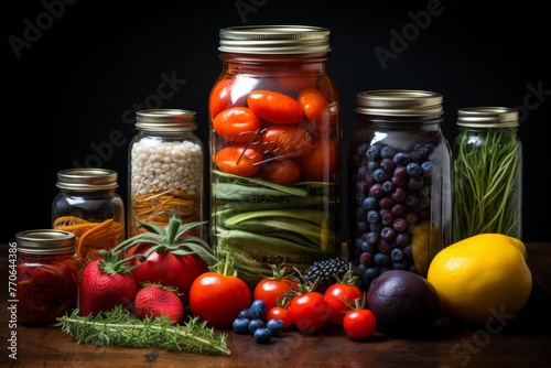 A colorful arrangement of freshly cut fruits and vegetables, neatly arranged in a clear glass bottle, ready to be blended into a delicious and nutritious smoothie.