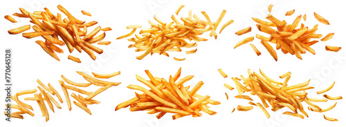Set of flying delicious potato fries, cut out © Yeti Studio
