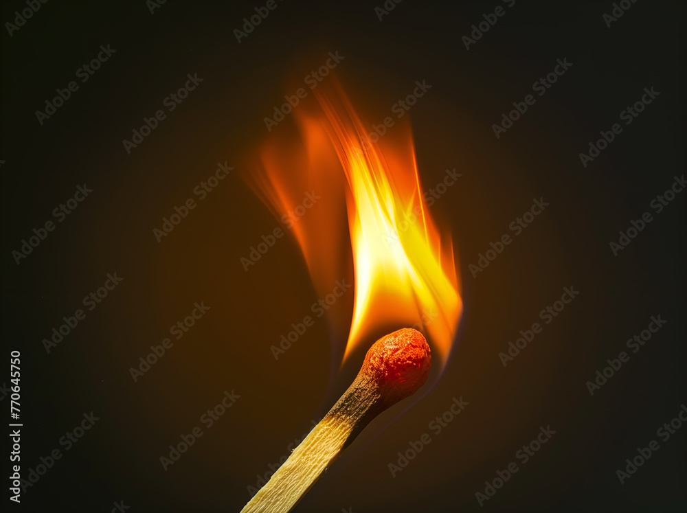 close up of match on fire, burning with red flames on black background close up of match on fire, burning with red flames on black background