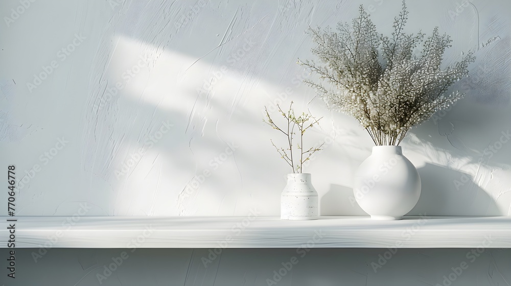 Nordic minimalist entryway desktop, pure white tone, close - up of desktop details. For design, 3d render, decoration