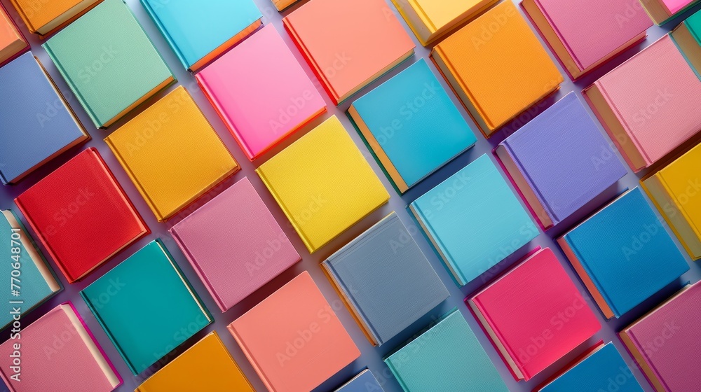 This image features a multitude of brightly colored geometric shapes arranged in a pattern This image features a multitude of brightly colored geometric shapes arranged in a pattern