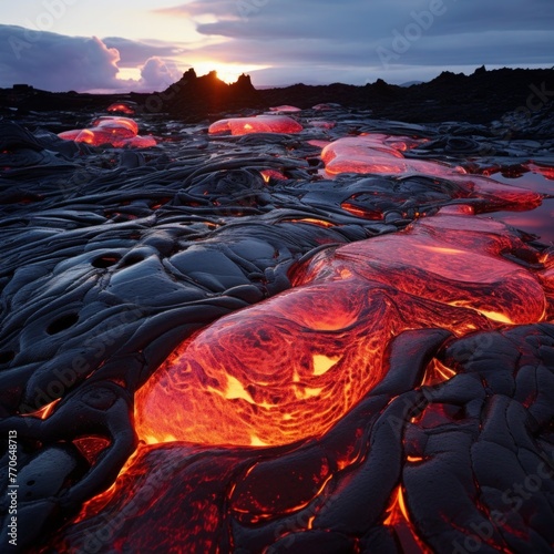 molten carnival glass lava flow over icelandic black photo