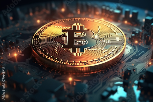 Main processor on circuit board for cryptocurrency bitcoin digital future money mining AI Generative