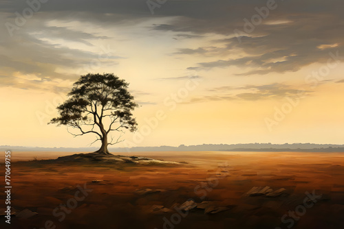 Solitary Tree in Field Painting