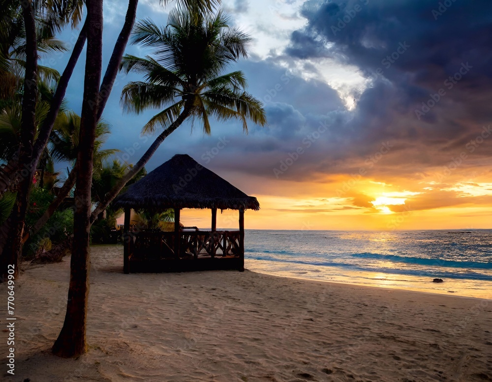 A Beach Oasis with Swaying Palm Trees A Beach Oasis with Swaying Palm Trees