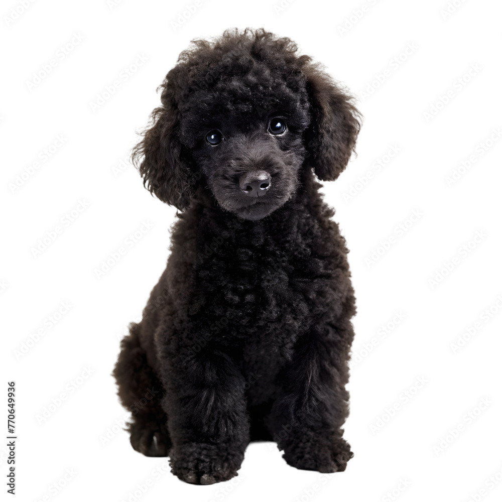 young black labradoodle playing isolated